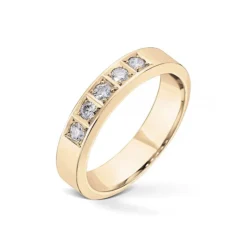 Diamonds by Frisenberg – Alliansering i gult gull med 5 x 0,05 ct TW/SI – Kraftig ringskinne, håndlaget ved eget verksted