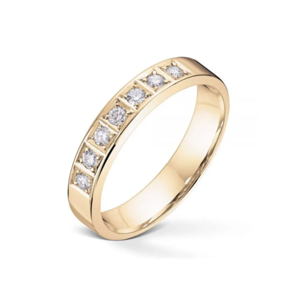 Diamonds by Frisenberg – Alliansering i gult gull med 7 x 0,03 ct TW/SI – Kraftig ringskinne, håndlaget ved eget verksted