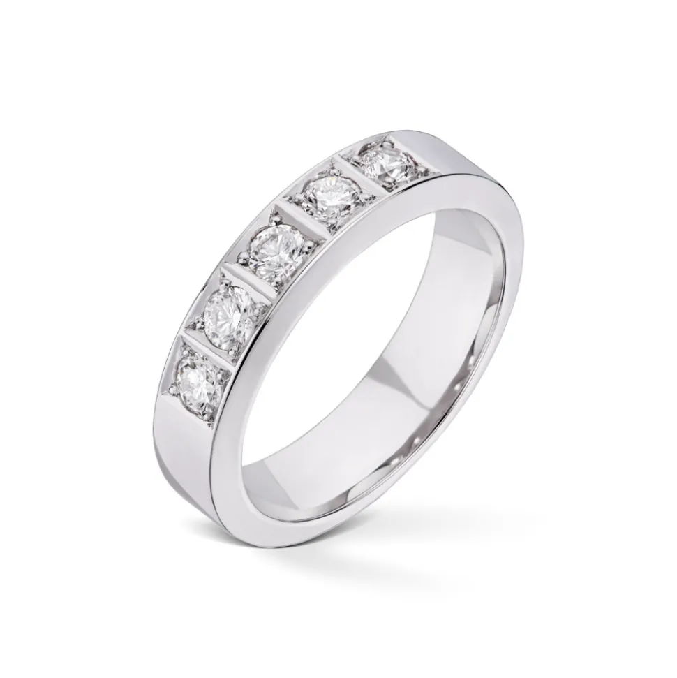 Diamonds by Frisenberg – Alliansering – Hvittgull 5 x 0,10 ct TW/SI -Kraftig ringskinne-Håndlaget ved eget verksted