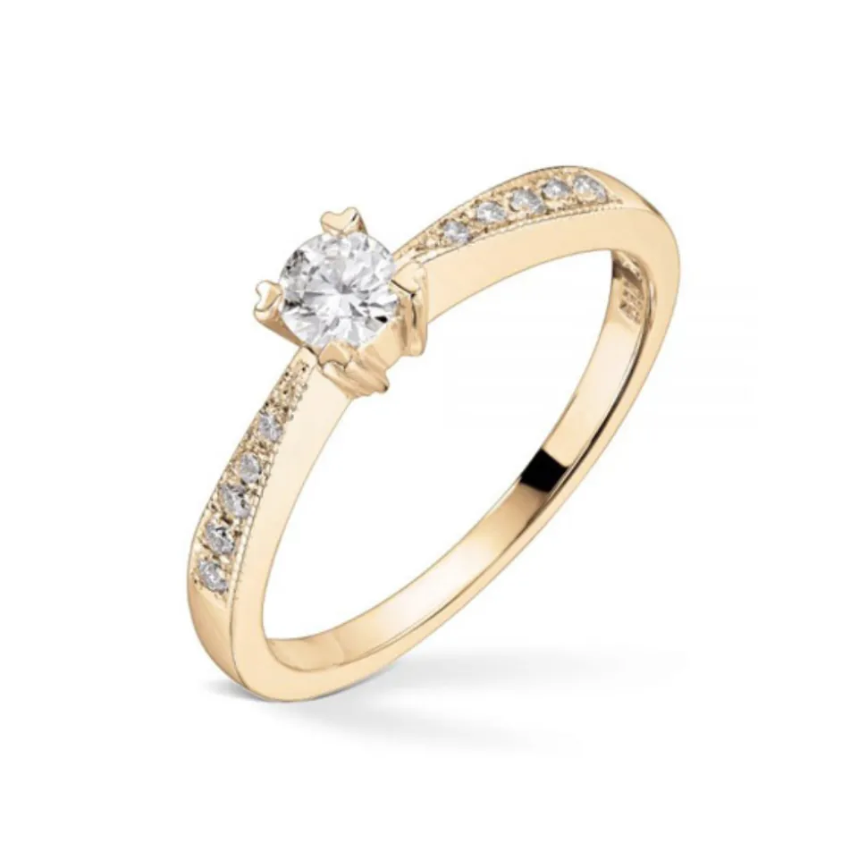 Diamonds By Frisenberg – Gult gull 14K ring – Håndlaget, isatt 1 x 0,25ct TW/SI i alt 0,34 ct
