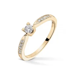 Diamonds By Frisenberg – Gult gull 14K ring – Håndlaget, isatt 1 x 0,15 ct TW/SI og 10 stk 0,01 ct TW/SI