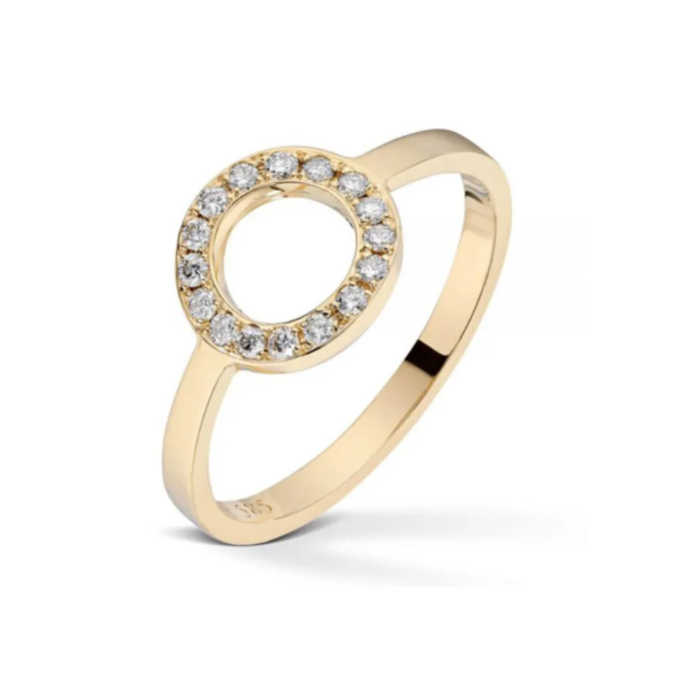 Diamonds by Frisenberg – Gult gull 14K ring- Håndlaget- isatt 16 stk diamanter ialt 0,16 ct TW/SI