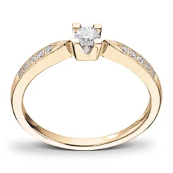Diamonds By Frisenberg – Gult gull 14K ring – Håndlaget, isatt 1 x 0,15 ct TW/SI og 10 stk 0,01 ct TW/SI
