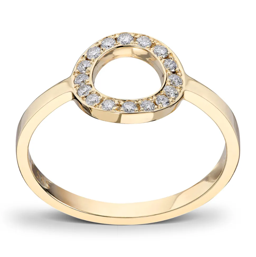 Diamonds by Frisenberg – Gult gull 14K ring- Håndlaget- isatt 16 stk diamanter ialt 0,16 ct TW/SI