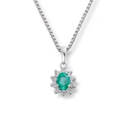 Diamonds by Frisenberg – Hvitt gull 14K Anheng- med Smaragd og 0,14 ct TW/SI diamanter inkl sølvkjede