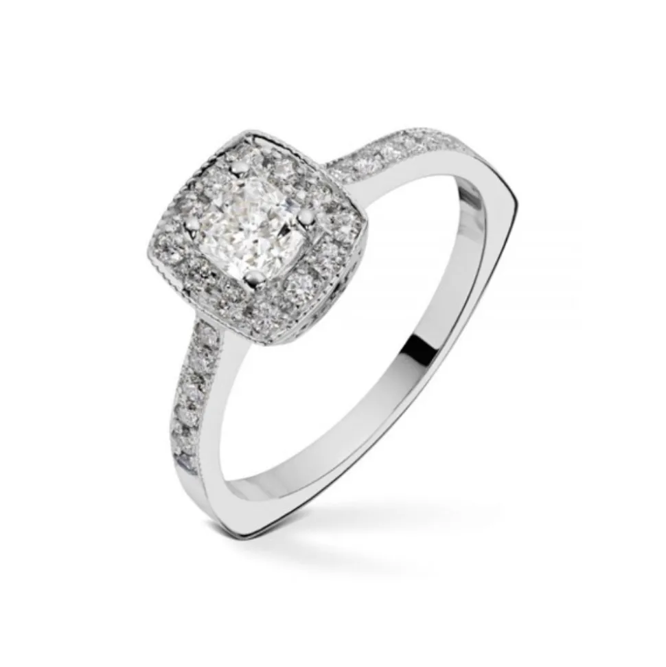 Diamonds By Frisenberg – Hvitt gull 14K ring – Håndlaget på eget verksted – isatt 1 stk Cushion Cut 0,50 ct ialt 0,74 ct