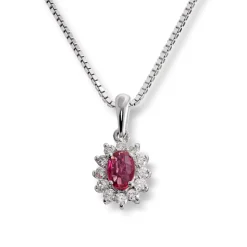 Diamonds by Frisenberg – Halssmykke i hvitt gull med rubin og diamanter – Totalt 0,24 ct