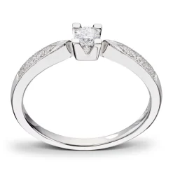 Diamonds by Frisenberg – Hvitt gull 14K ring- Håndlaget- isatt 1 x 0,15 ct TW/SI og 10 stk diamanter a 0,01 ct TW/SI