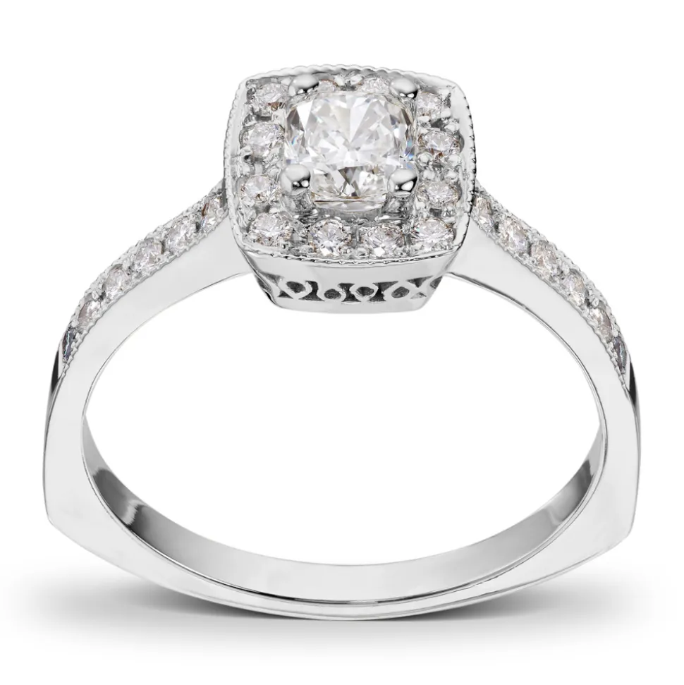 Diamonds By Frisenberg – Hvitt gull 14K ring – Håndlaget på eget verksted – isatt 1 stk Cushion Cut 0,50 ct ialt 0,74 ct