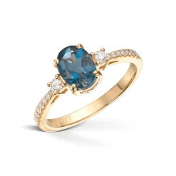 Diamonds by Frisenberg – Ring i gult gull 585 med London blå topas og diamanter ialt 0,17 ct TW/si1