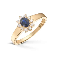 Diamonds by Frisenberg – Ring i gult gull 585 med safir og diamanter ialt 0,15 ct TW/si1