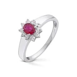 Diamonds by Frisenberg – Ring i hvitt gull – Rubin og diamanter rundt – Totalt 0,14 ct