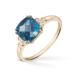 Diamonds by Frisenberg – Ring i gult gull med diamanter og London Blå topas