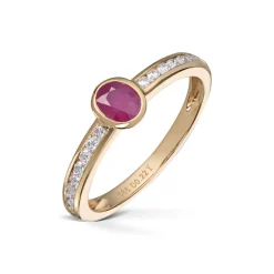 Diamonds by Frisenberg – Ring i gult gull med rubin og diamanter, 0,22ct TW/SI