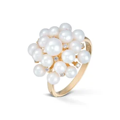 Diamonds by Frisenberg – Ring i 14k gult gull med ferskvannsperler og diamanter
