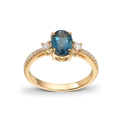 Diamonds by Frisenberg – Ring i gult gull 585 med London blå topas og diamanter ialt 0,17 ct TW/si1