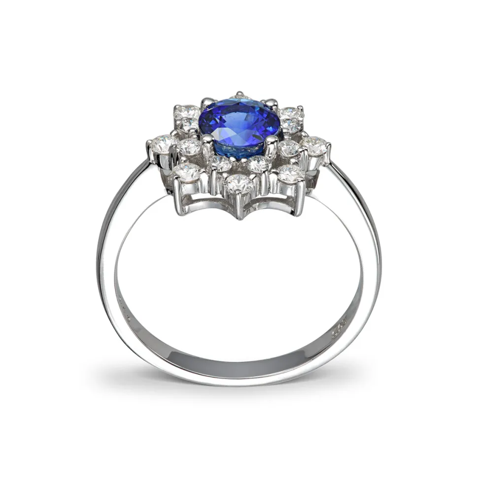 Diamonds by Frisenberg -Diamantring i hvitt gull med 6 mm safir og diamanter ialt 0,49 carat TW/SI1