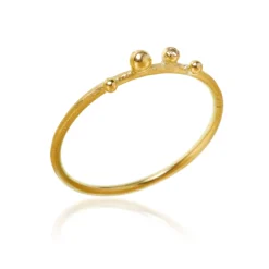 Dulong – Delphis ring med 1 diamant og 3 kuler – Velg mellom 18k gult gull eller sølv