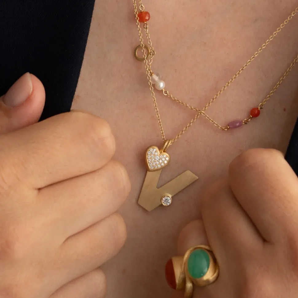 Dulong – Heart vedheng i 18k gult gull med diamanter