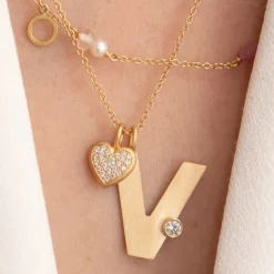 Dulong – Heart vedheng i 18k gult gull med diamanter