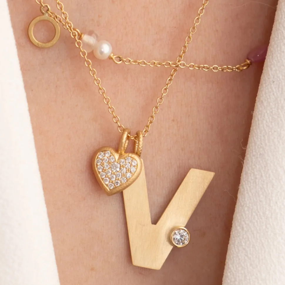 Dulong – Heart vedheng i 18k gult gull med diamanter