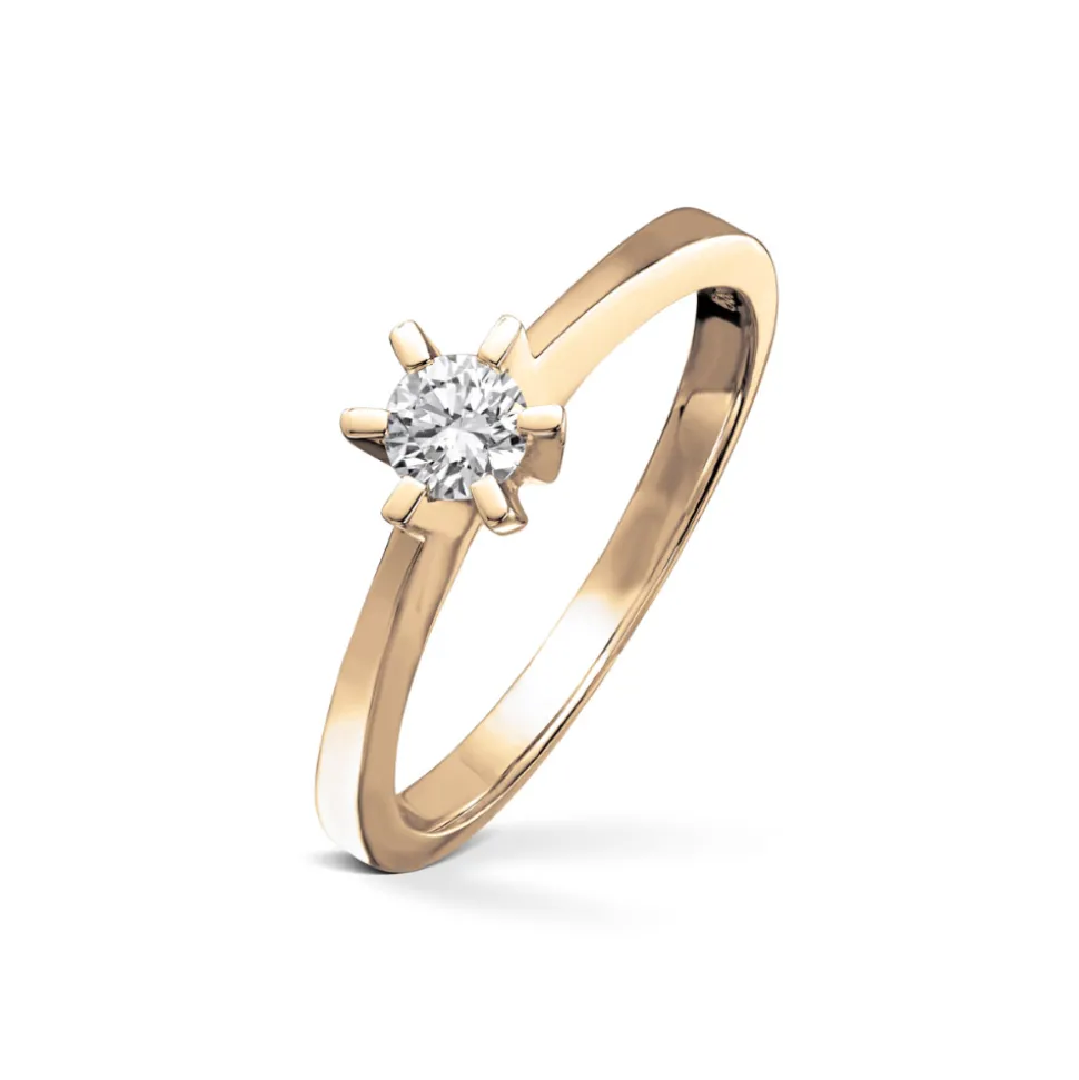 Enstensring i gult gull med 0,25 ct diamant