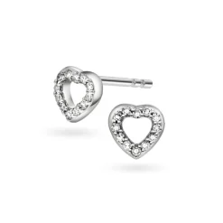 Forever by Gulldia – Hjerte ørepynt i hvitt gull med diamanter, 0,06ct W/SI