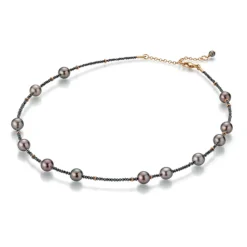 Gellner – Halssmykke i roségull med Tahiti-kulturperler og sorte diamant beads
