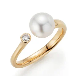Gellner – Ring i 18k gult gull med 0,08 ct diamant og 8-8,5 mm akoyaperle