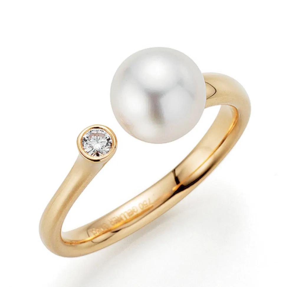 Gellner – Ring i 18k gult gull med 0,08 ct diamant og 8-8,5 mm akoyaperle