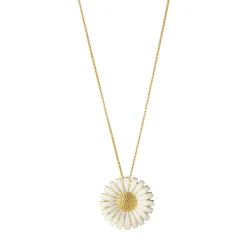 Georg Jensen – Daisy brosje/anheng i 18k forgylt sølv og hvit emalje