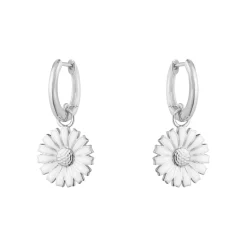 Georg Jensen – Daisy creoler i sølv med hvit emalje