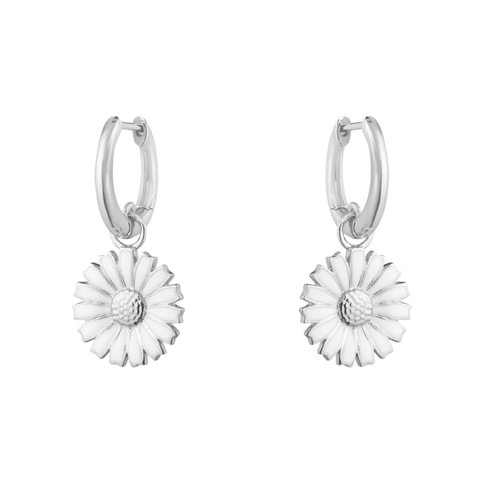Georg Jensen – Daisy creoler i sølv med hvit emalje