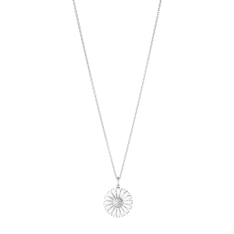 Georg Jensen – Daisy halssmykke i sølv med hvit emalje – 18mm