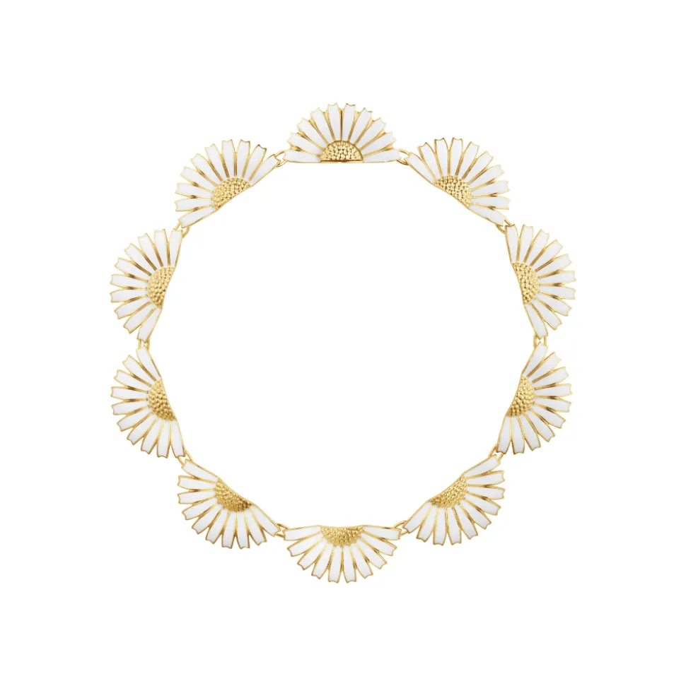 Georg Jensen – Daisy halssmykke i 18k forgylt sølv med hvit emalje – Half Flower