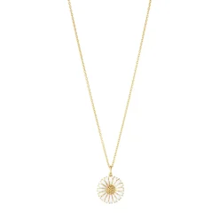 Georg Jensen – Daisy halssmykke i forgylt sølv med hvit emalje, 18 mm