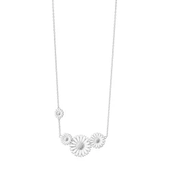 Georg Jensen – Daisy halssmykke i sølv – 4 blomster med hvit emalje