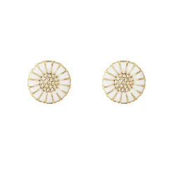 Georg Jensen – Daisy ørepynt i forgylt sølv med hvit emalje og 0,10ct pavè – 11 mm