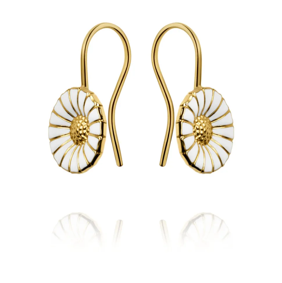 Georg Jensen – Daisy ørepynt i forgylt sølv med hvit emalje