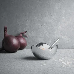 Georg Jensen -Bloom Salt Cellar & Spoon – Steainless Steel Mirror