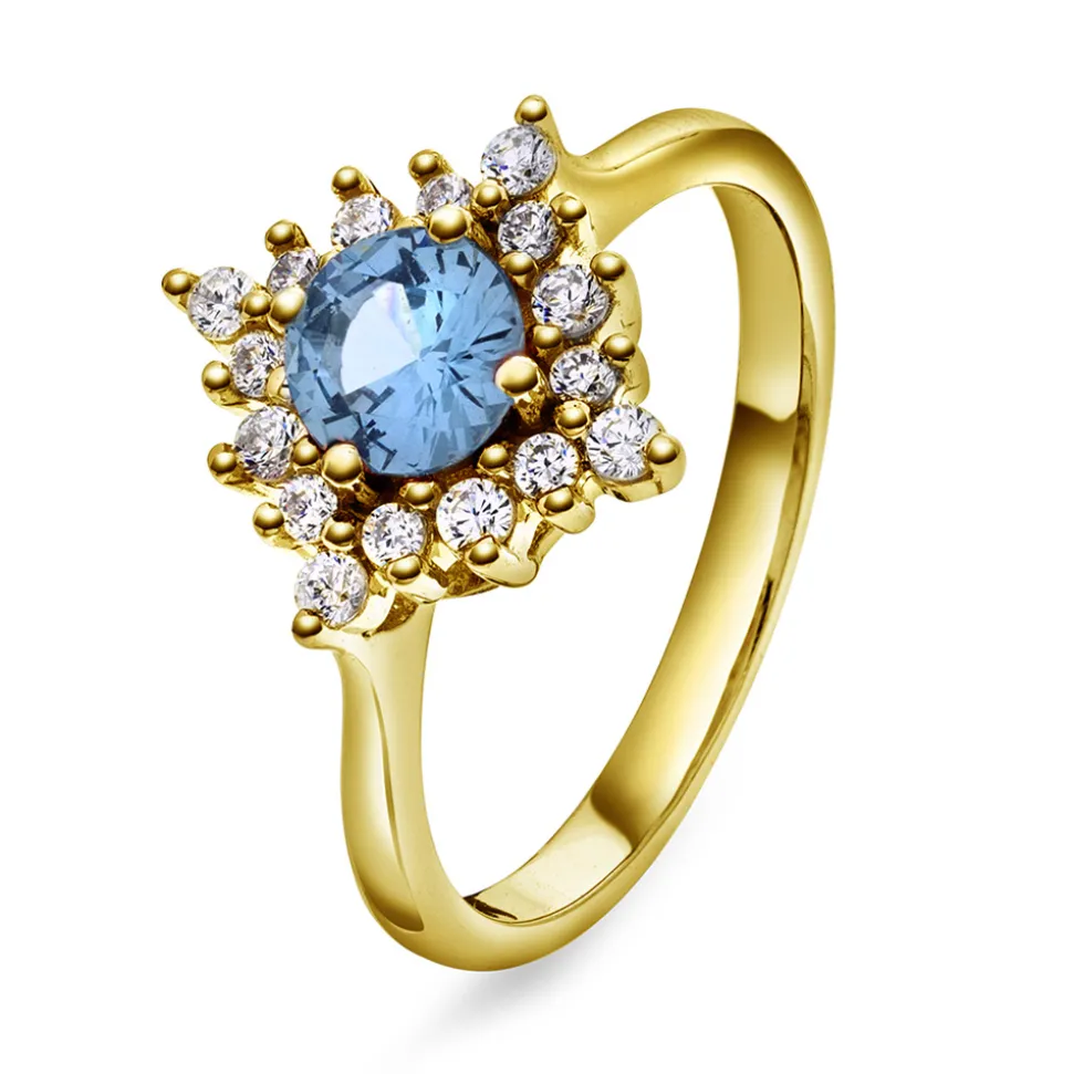 Glow by GullDia – Lily ring i forgylt sølv med zirkonia, blå