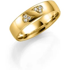 Gult gull ring – 5 mm bredde m/ 6x 0,01 ct H/SI diamanter