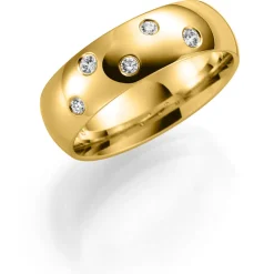 Gult gull ring – 6 mm bredde 2×0,03 ct +3×0,02 ct H/SI