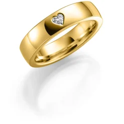 Gult gull ring – 5 mm bredde m/ 0,12 ct H-VS diamant.