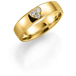 Gult gull ring – 5 mm bredde m/ 2x 0,04 ct H-VS og 1x 0,03 ct H-SI diamant