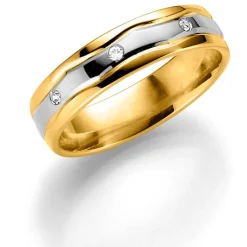 Gult/hvitt gull ring – 5 mm bredde 3x 0,01ct H/SI