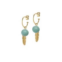 Heiring – Creoler i forgylt sølv med turkis sten og fjærvedheng