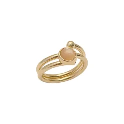 Heiring – Loop ring i forgylt sølv med peach månesten, 2 rader