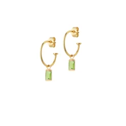 Heiring – Square pendant & creol i forgylt sølv med peridot