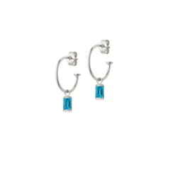 Heiring – Square pendant & creol i sølv med Swiss Blue Topas